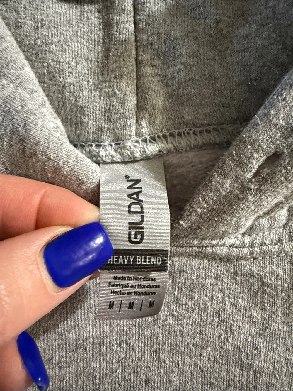 Gildan Light Gray Hoodie with Yellow Rhinestone Smiley Patch Medium